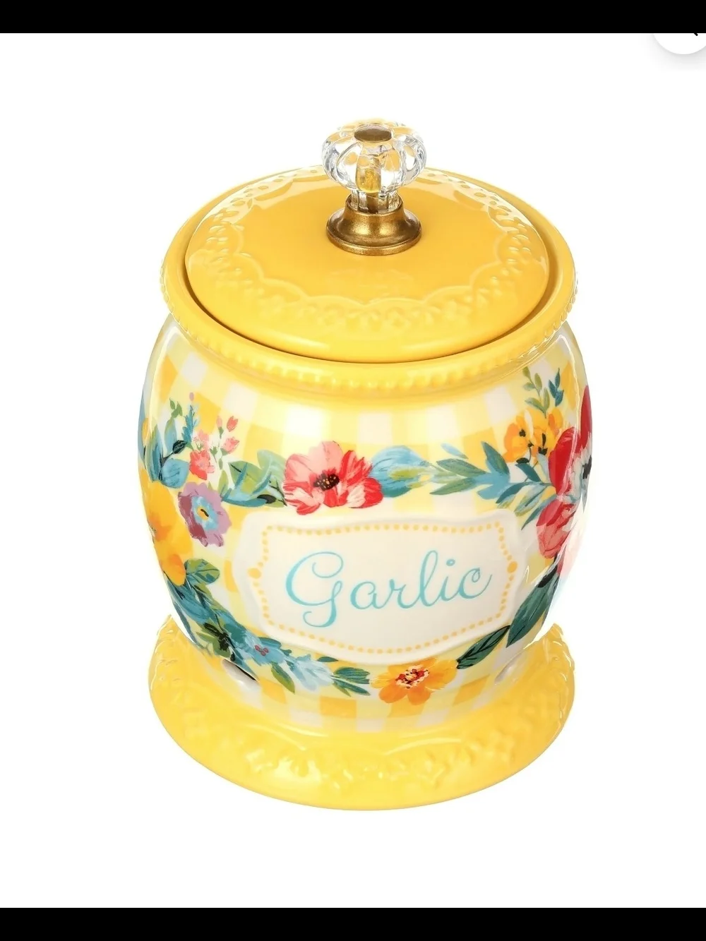 The Pioneer Woman Yellow Floral Ceramic Garlic Jar